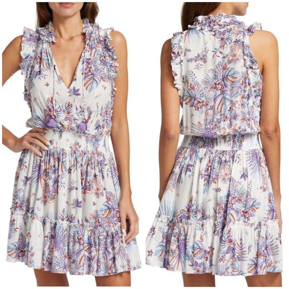 Poupette St Barth Triny Mini Dress Blue Rainforest - Picture 1 of 11
